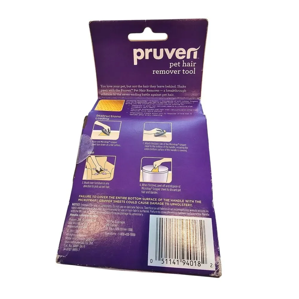 Pruven Scotch Brite Upholstery Pet Hair Remover Tool +3 Refill Sheets Dog Cat